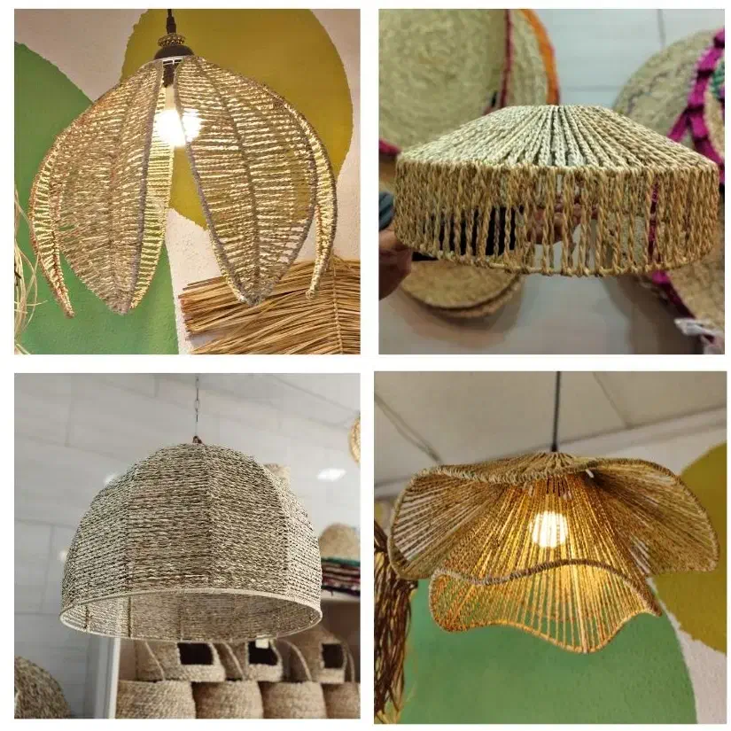 لوستر حصیری حصیر لوستر رافیا آباژور حصیری|لوستر و چراغ آویز|رشت, منظریه|دیوار