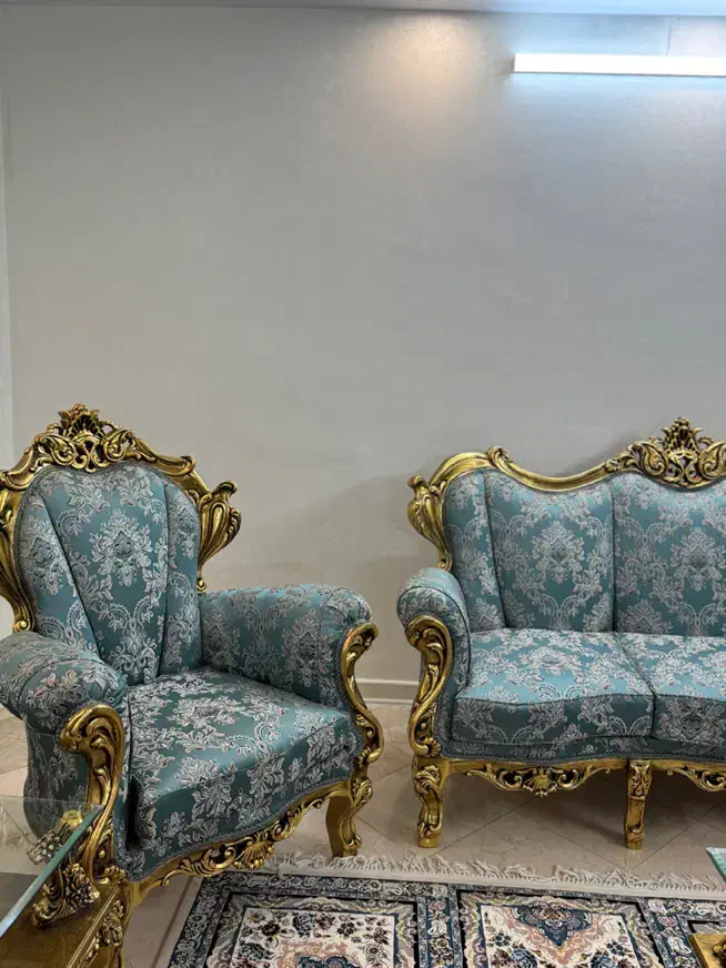 مبل استیل 9 نفره آبی طلایی کلاسیک|مبلمان خانگی و میز عسلی|تهران, هفده شهریور|دیوار