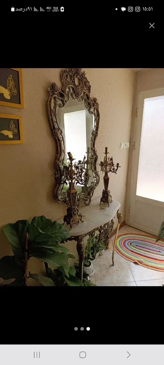 اینه شمعدان لوستر برنجی کل منطقه|آینه|مشهد, ده دی|دیوار