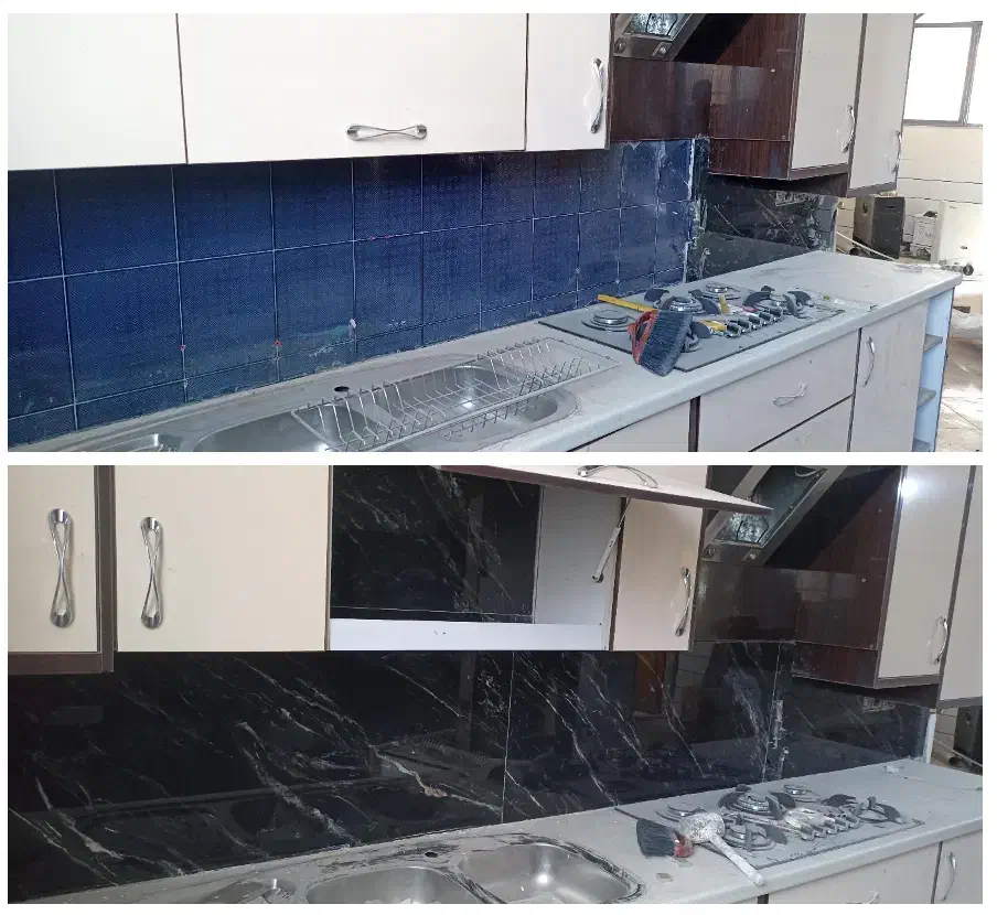 کاشیکاری چسبی بین کابینتی بازسازی|خدمات پیشه و مهارت|شاهرود, |دیوار