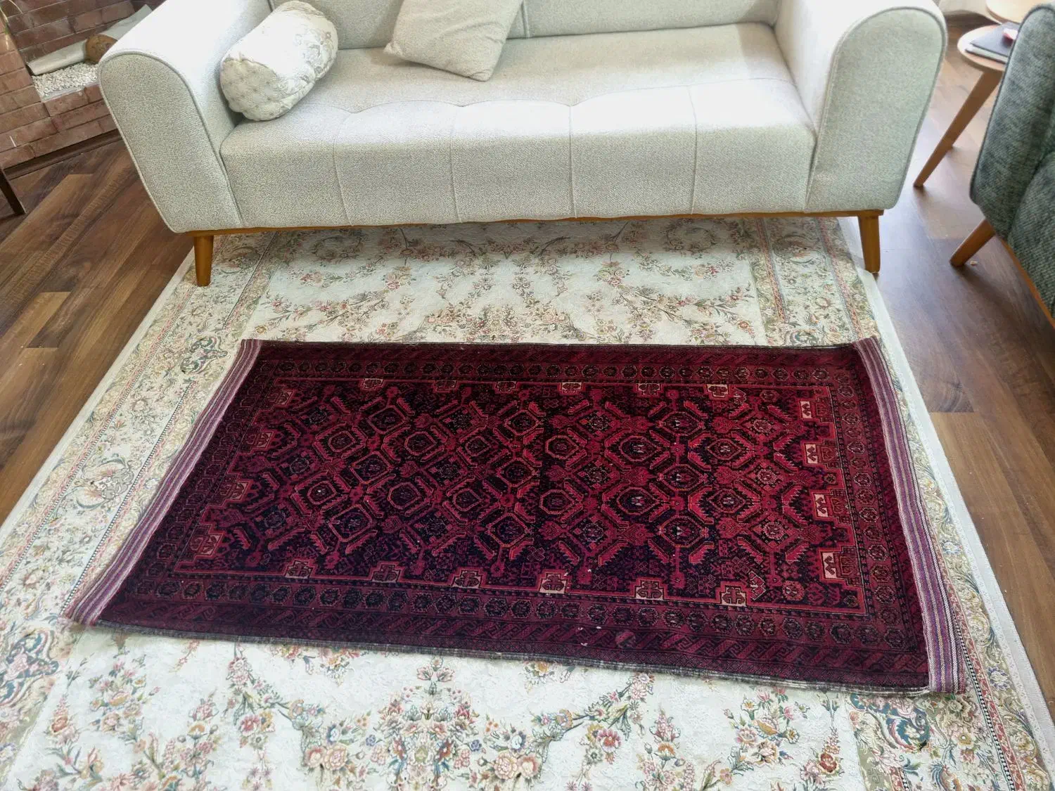 گلیم دست باف پرگره پشمی جاجیم دوزی شده ،شب چله|گلیم، جاجیم، گبه|مشهد, کوه سنگی|دیوار