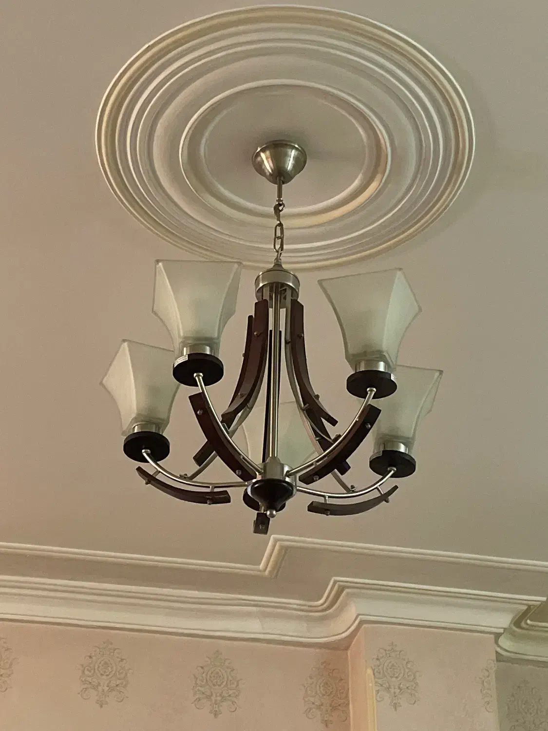 لوستر ۵شاخه چوبی استیل|لوستر و چراغ آویز|تهران, خلیج فارس|دیوار