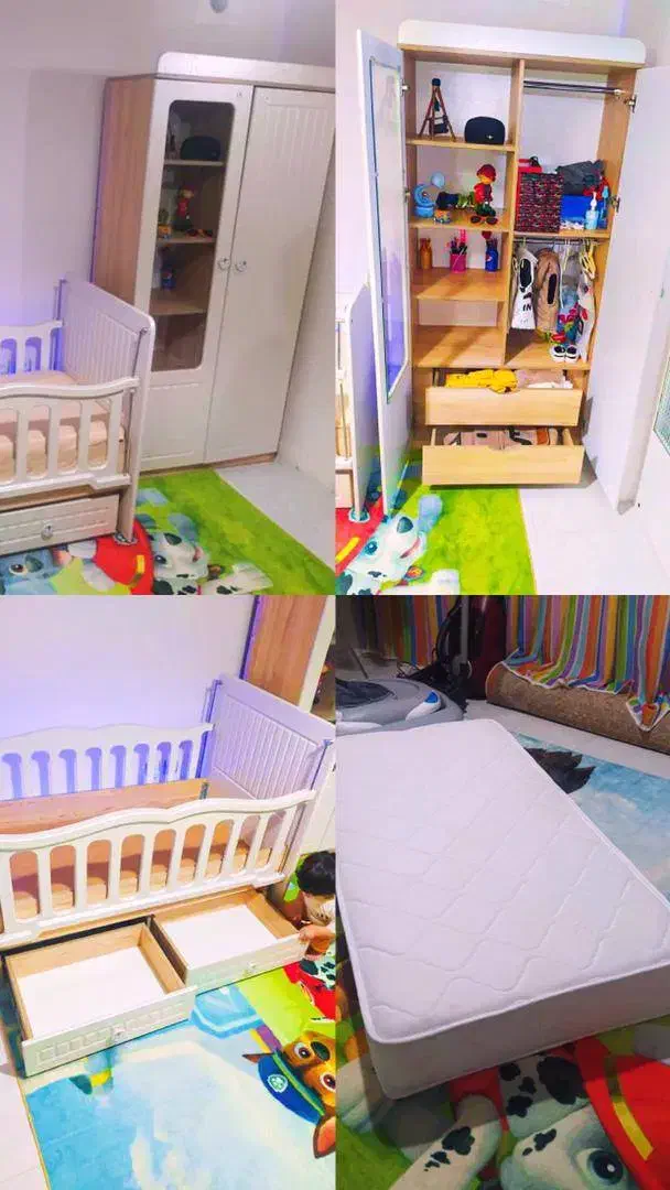 سرویس خواب کودک در حد نو(تشک رویال کیفیت عالی)|تخت و سرویس خواب|کرج, عظیمیه|دیوار