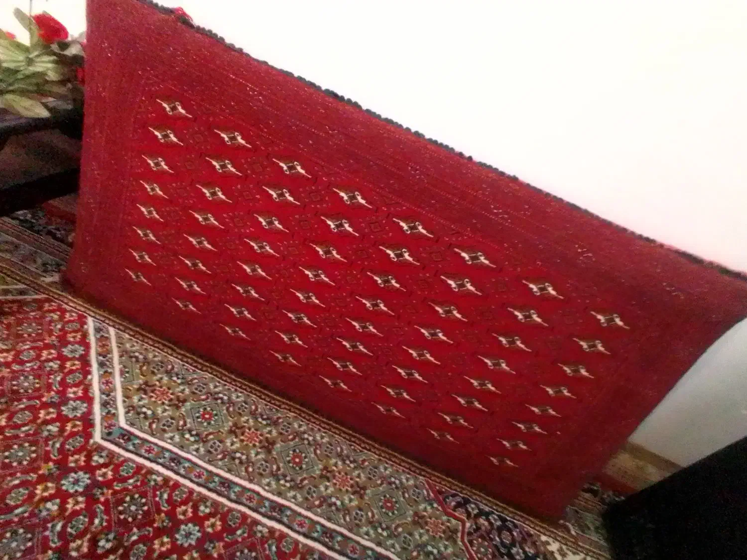 یک جفت پشتی ترکمنی آق قلا دست بافت|پشتی|کرمان, |دیوار