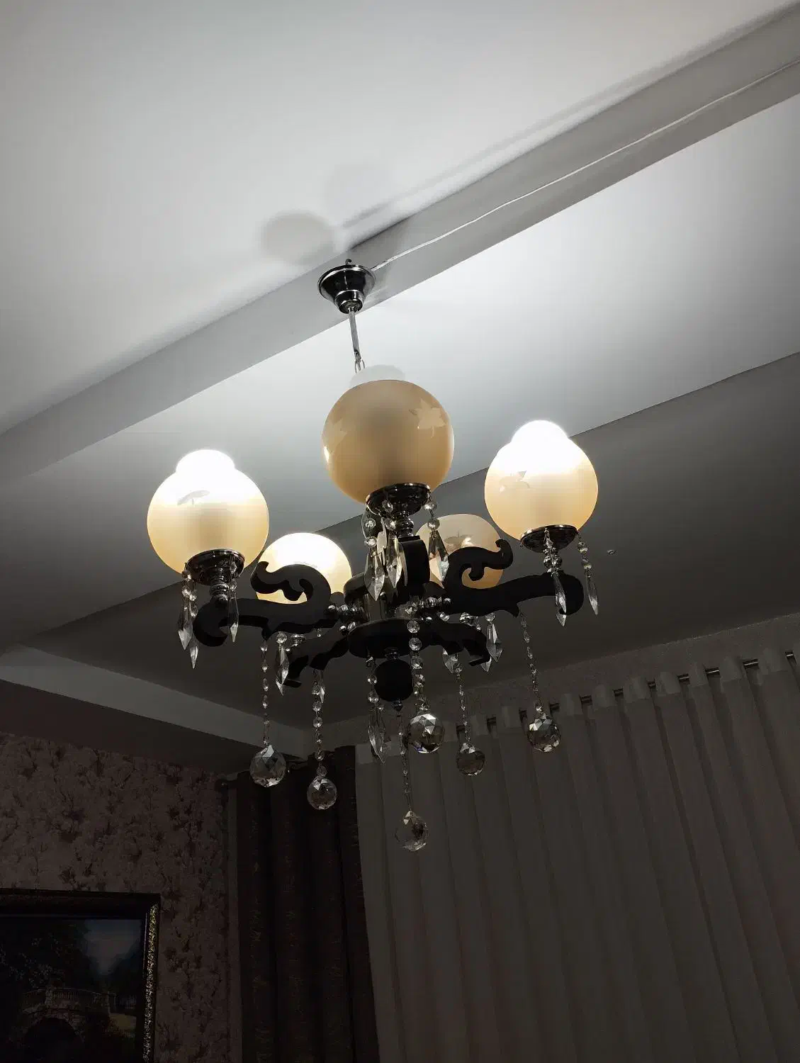 لوسترچوب و استیل وکریستال ۵شاخه|لوستر و چراغ آویز|ماهدشت, |دیوار