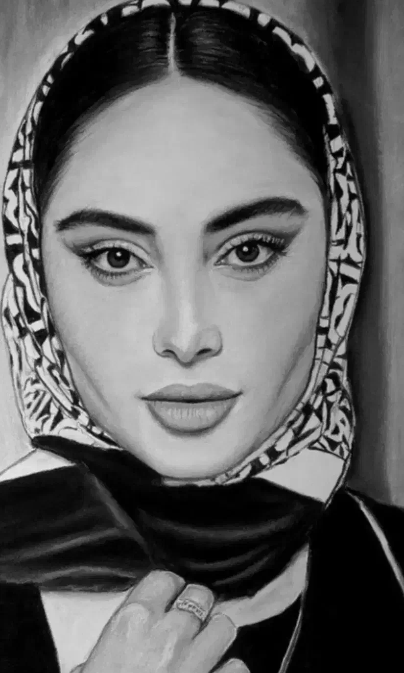 طراحی چهره سیاه قلم هدیه ای ماندگار روز زن|تابلو، نقاشی، عکس|ازنا, |دیوار