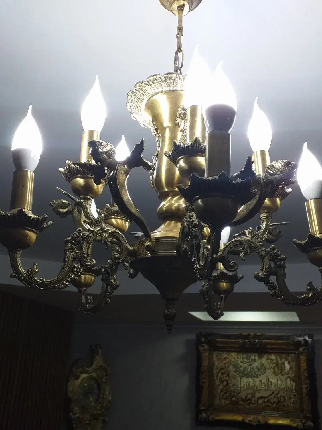 لوستر برنز سنگین ملکه ۵ شاخه با ۱۰ لامپ|لوستر و چراغ آویز|تبریز, |دیوار