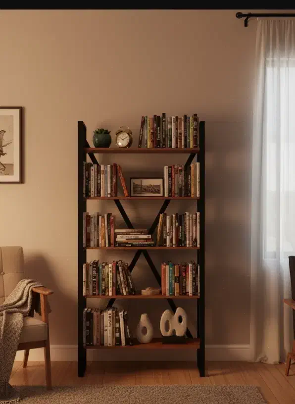 کتابخانه ترکیب چوب فلز|کتابخانه، شلف، قفسههای دیواری|کرمان, |دیوار