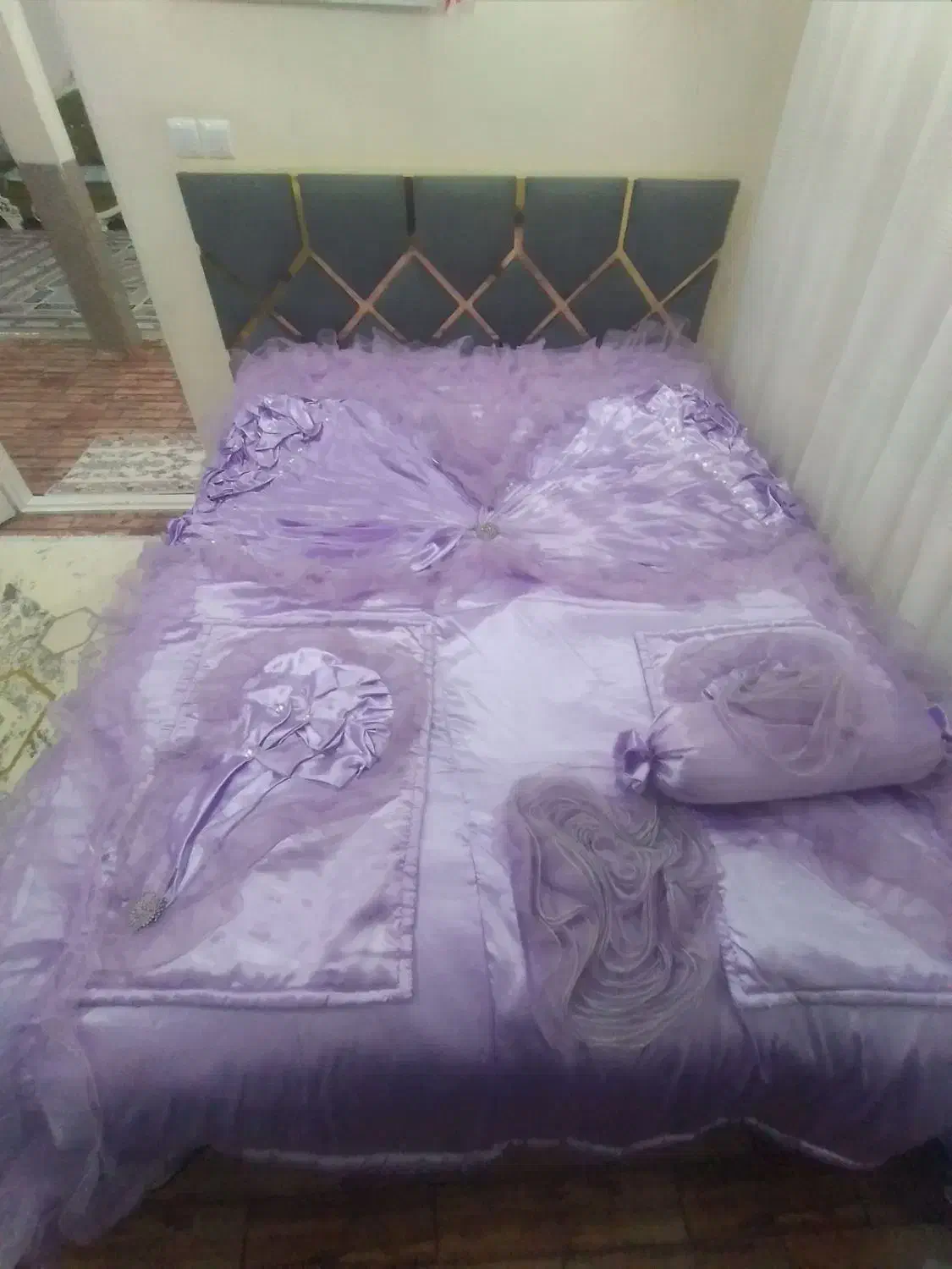 بنفش،وریسه قهوه ای پرده،وروتختی|سرویس روتختی|ارومیه, |دیوار