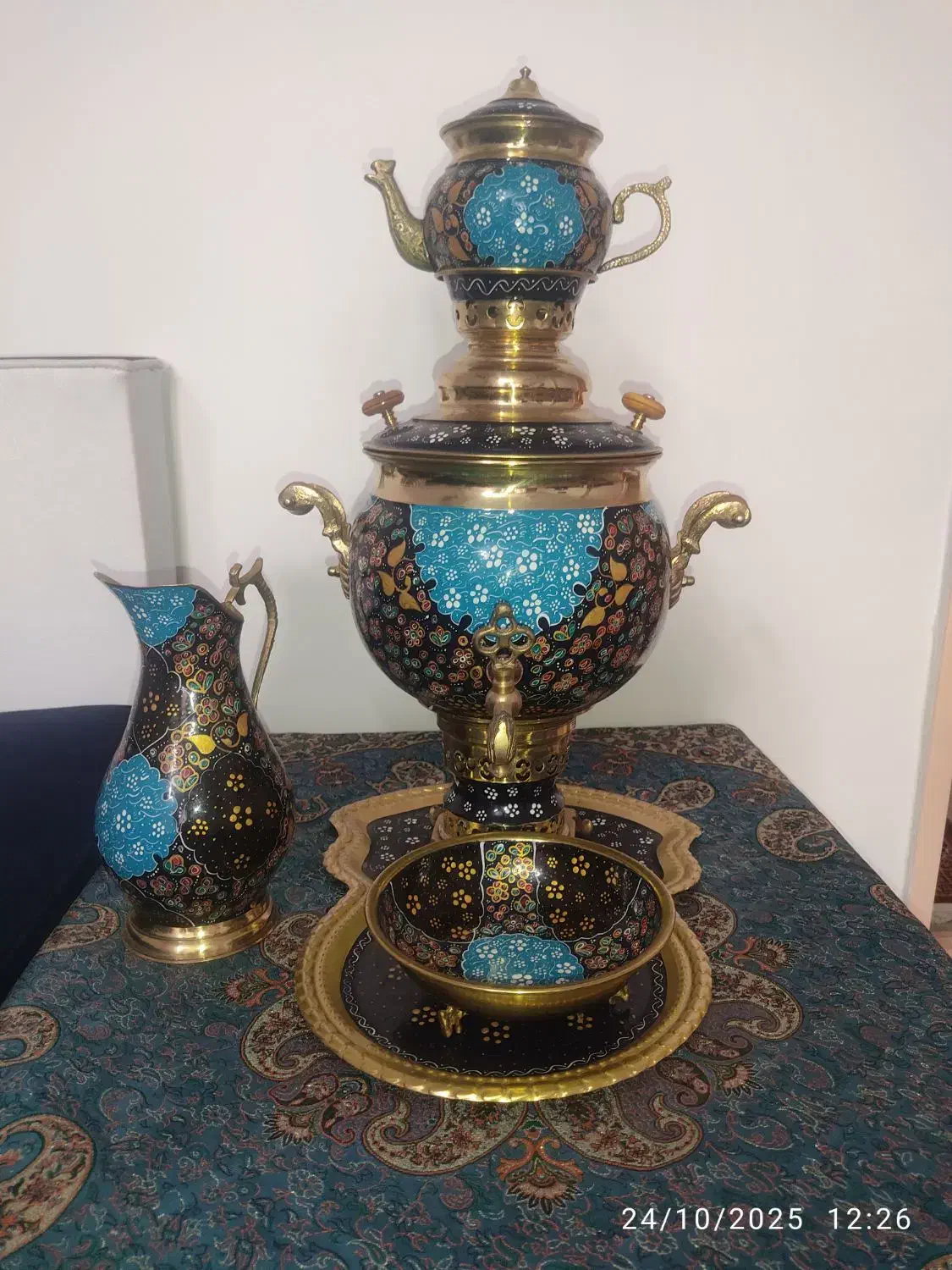 سماور ذغالی برنجی مینا کاری شده|کلکسیون اشیاء عتیقه|پاکدشت, پاکدشت (مامازند)|دیوار