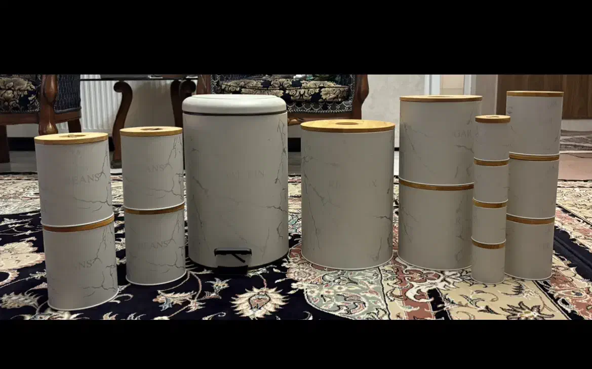 سرویس حبوبات ۱۵پارچه ماربل درب چوبی|ظروف نگهدارنده، پلاستیکی، یکبارمصرف|خاوران, |دیوار