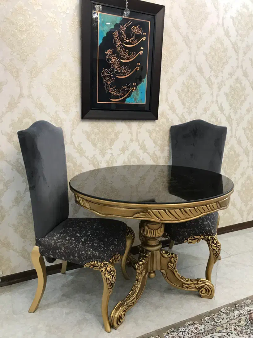 میز ناهارخوری ۲نفره راش گرجستان ورق طلا فوری فروشی|میز و صندلی غذاخوری|چمستان, |دیوار