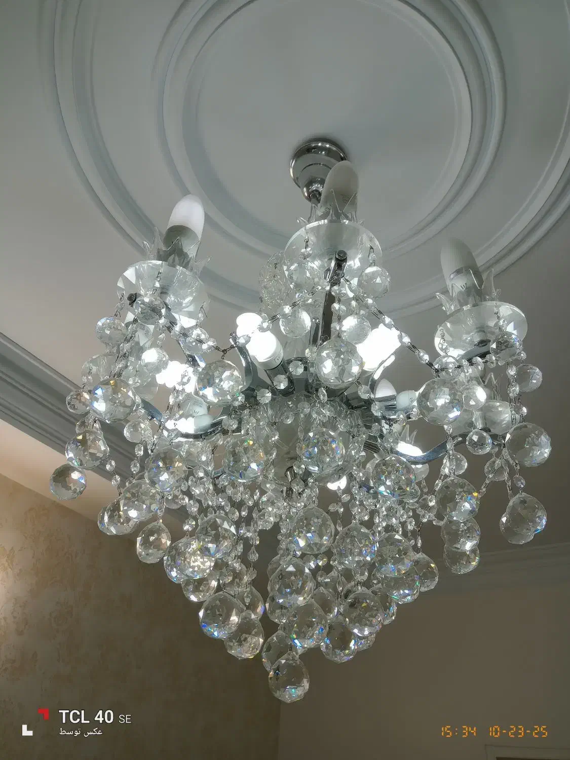 لوستر نقرهای کریستال دایره ای جنس برنجی|لوستر و چراغ آویز|دماوند, گیلاوند|دیوار