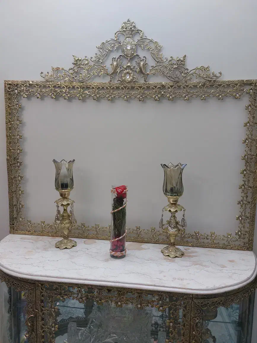 اینه و کنسول شمعدان برنز برنج طول۱۲۰|بوفه، ویترین، کنسول|ری, شهادت|دیوار