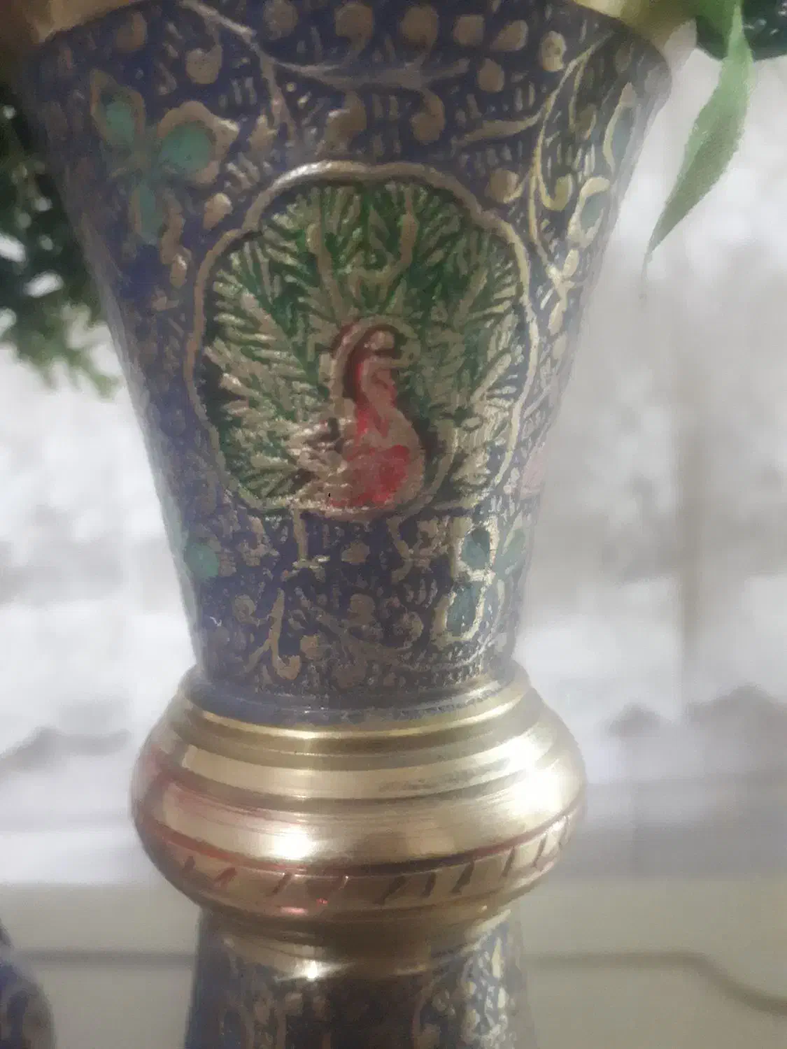 گلدان برنجی قلمکاری عطیقه|کلکسیون اشیاء عتیقه|ساوه, |دیوار