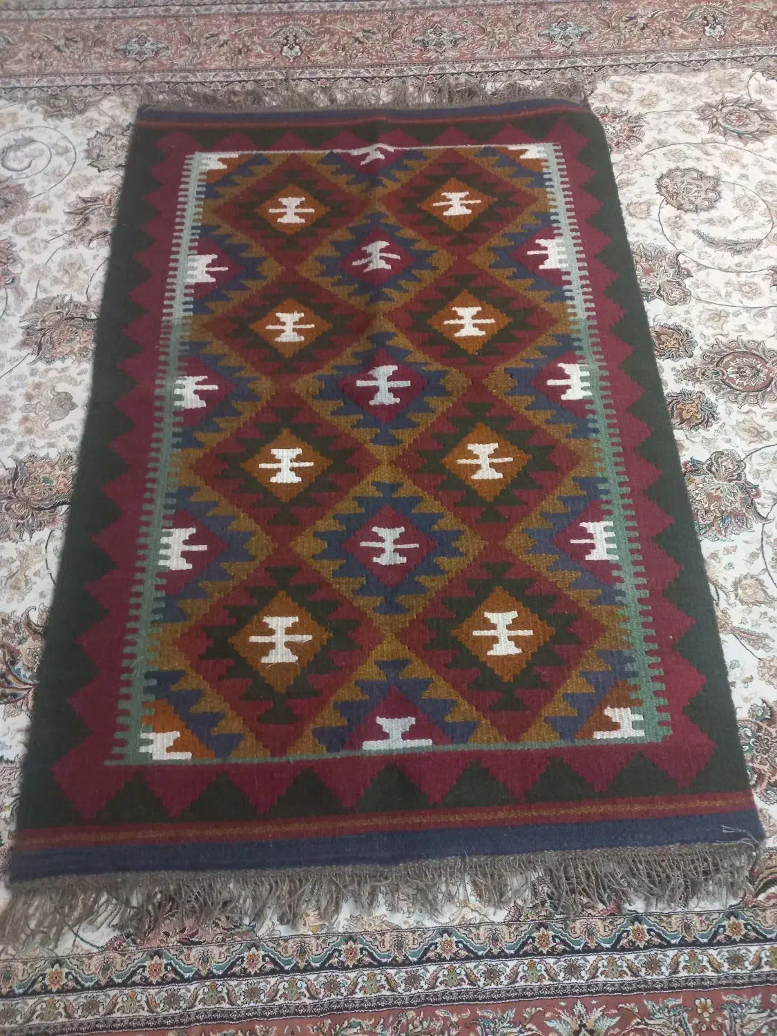 گلیم پشمی زیبا|گلیم، جاجیم، گبه|شیراز, فرگاز|دیوار