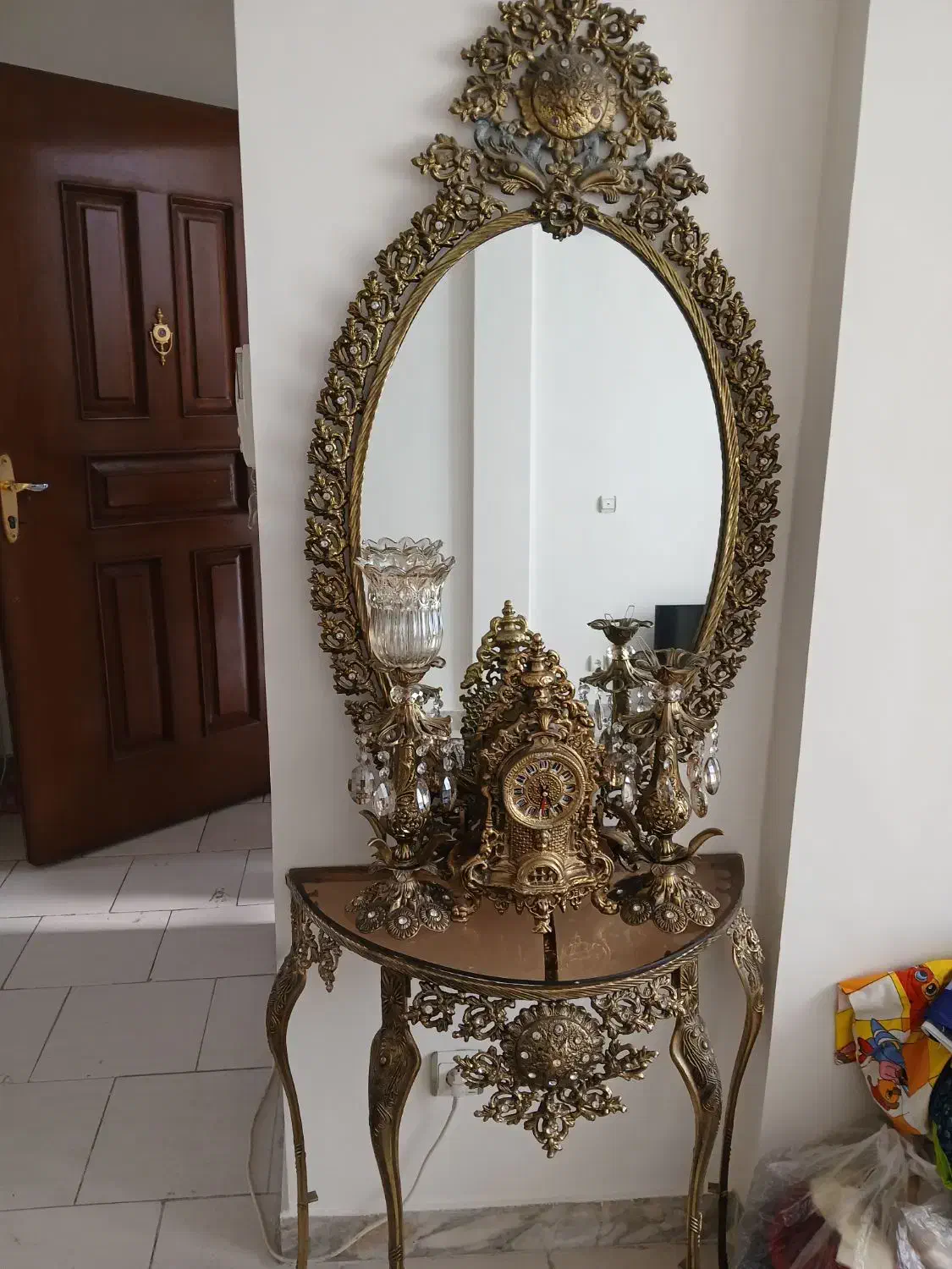 کنسول آینه شمعدان جنس آلیاژ آلومینیوم رنگ برنج|بوفه، ویترین، کنسول|ری, شهادت|دیوار