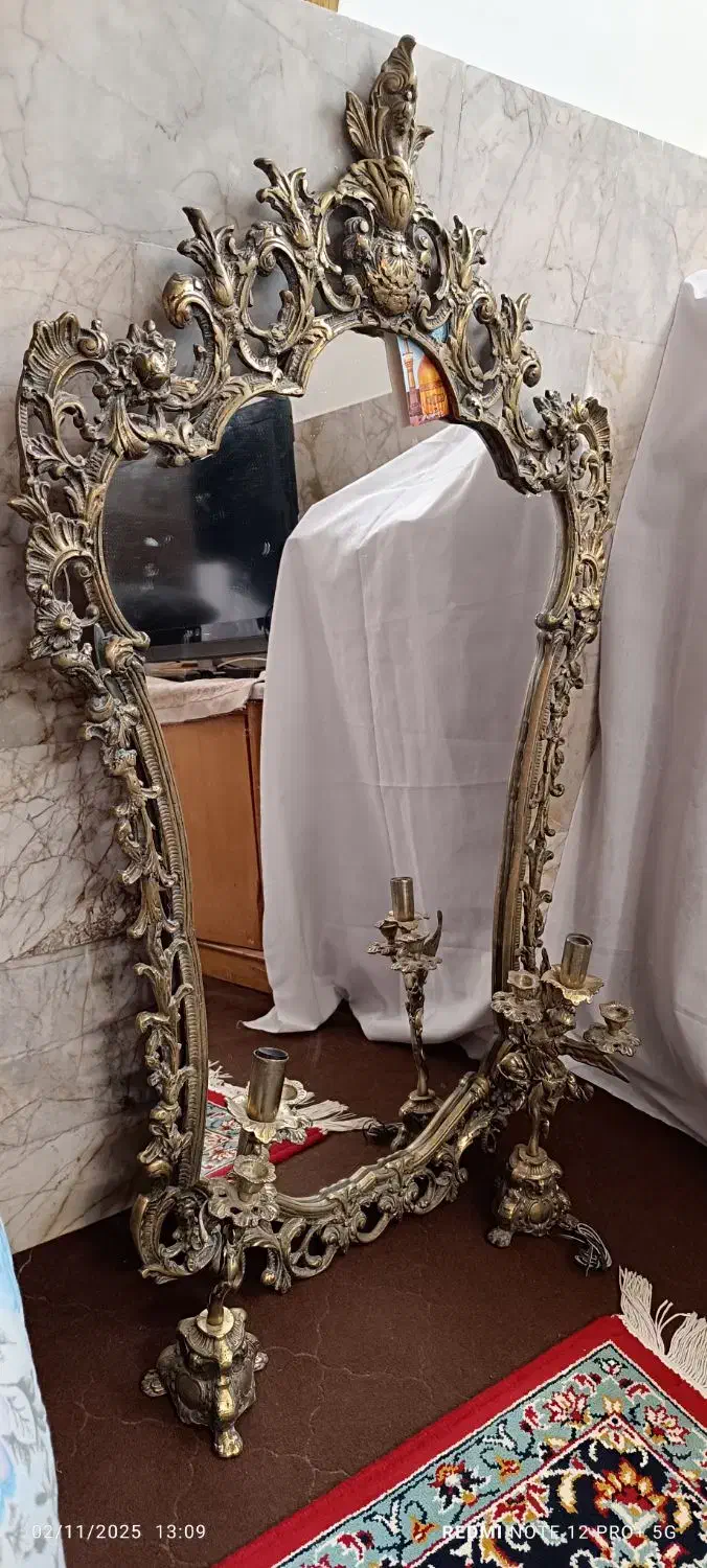 آیینه شمعدان برنجی قدیمی و سنگین|آینه|مشهد, وحید|دیوار