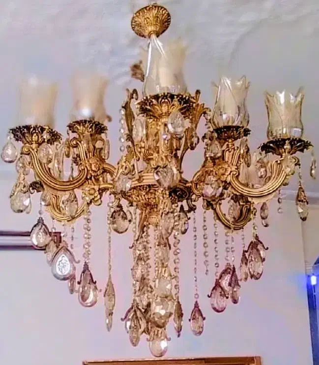 لوستر برنجی رنگ برنز 6شاخه دوبل|لوستر و چراغ آویز|تهران, جابری|دیوار