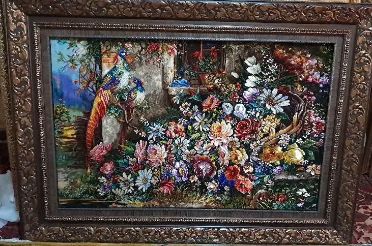 تابلوفرش دستبافت/تابلو فرش گل طاووس|تابلو فرش|تهران, استاد معین|دیوار