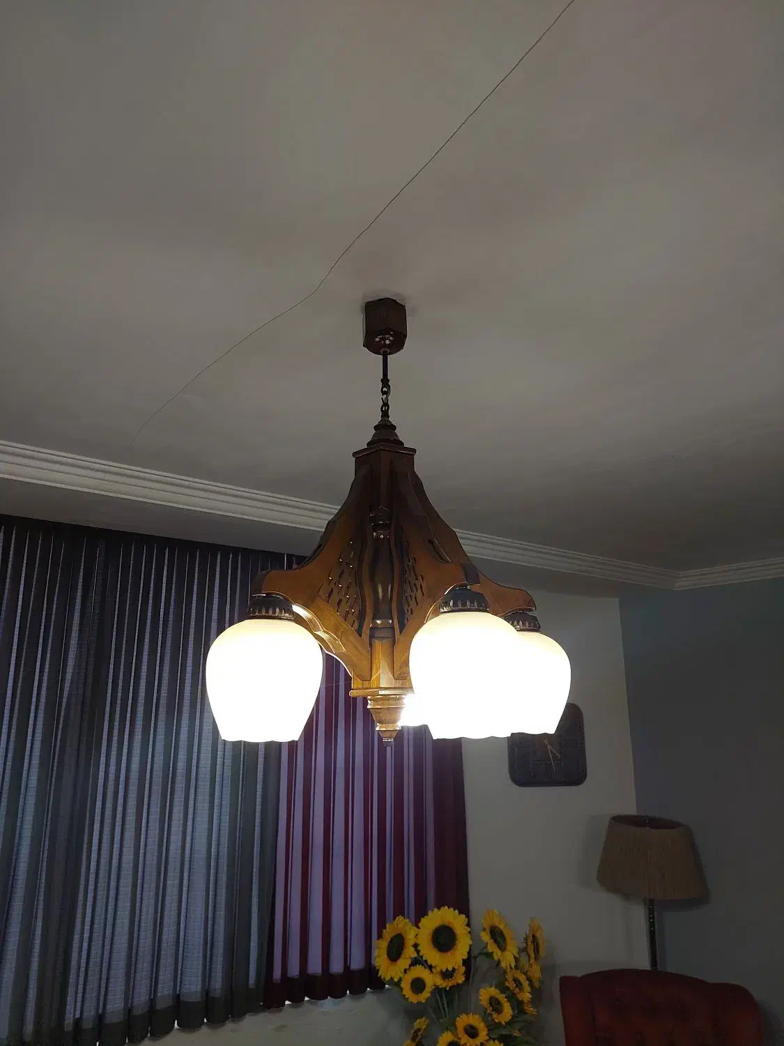 لوستر چوبی ۵ شعله|لوستر و چراغ آویز|چالوس, |دیوار