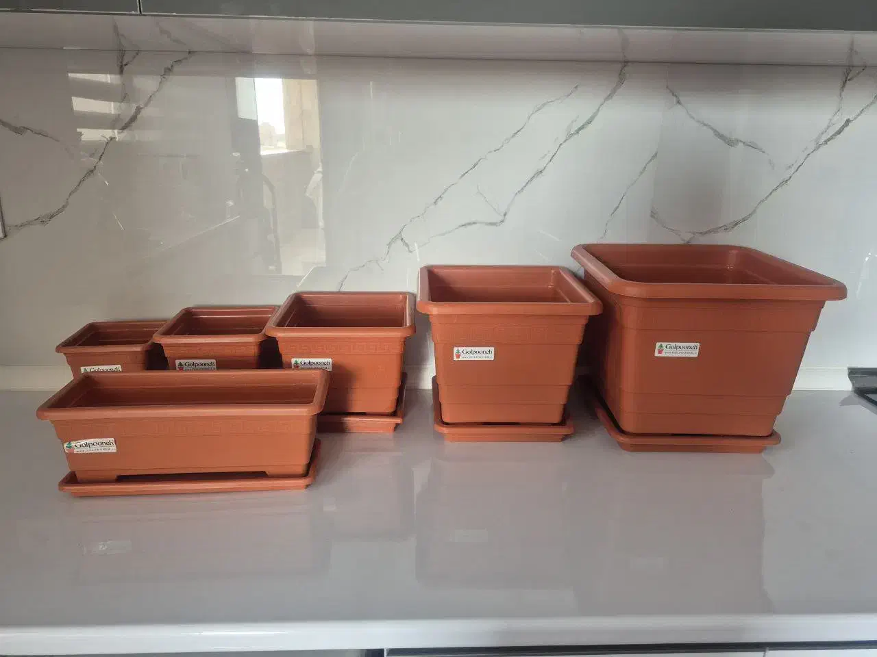 مجموعه‌ای از گلدان و زیر گلدانی|گل و گیاه طبیعی|شاهین‌شهر, فدک|دیوار