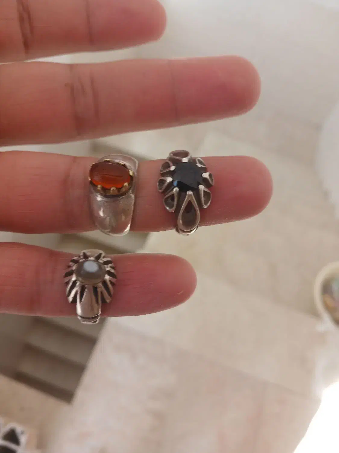 سه انگشتر نقره عقیق ضابتی ویاقوت معدنی و بابا قوری|جواهرات|یزد, |دیوار