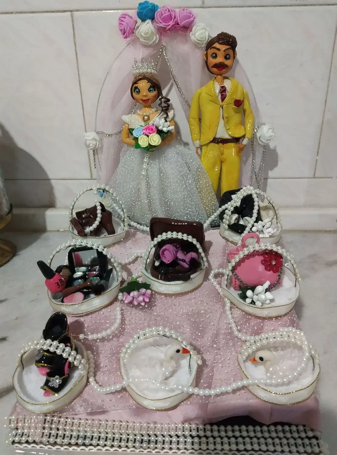 عروس وداماد صفرتاصدکاردست|صنایع دستی و سایر لوازم تزئینی|صحنه, |دیوار