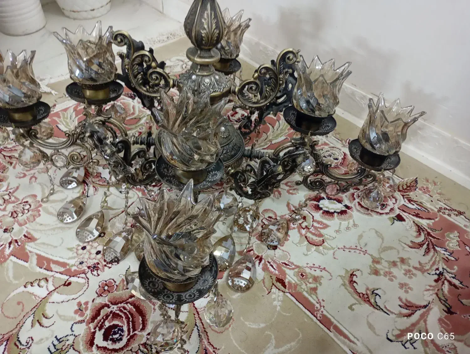 لوستر ۸شعله ،برنجی ،|لوستر و چراغ آویز|تربتحیدریه, منصوریه|دیوار