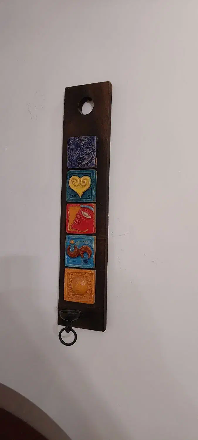 جا شمعی دیواری چوب و کاشی دست‌ساز|صنایع دستی و سایر لوازم تزئینی|قائم‌شهر, |دیوار