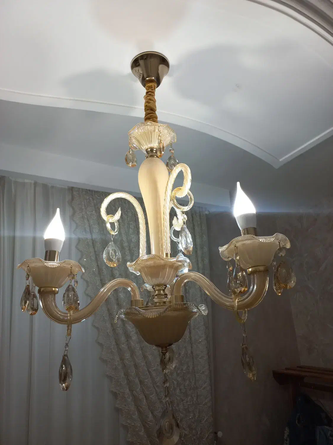 لوستر کریستالی ۳ شعله بااویز کریستال|لوستر و چراغ آویز|ری, فیروزآبادی|دیوار