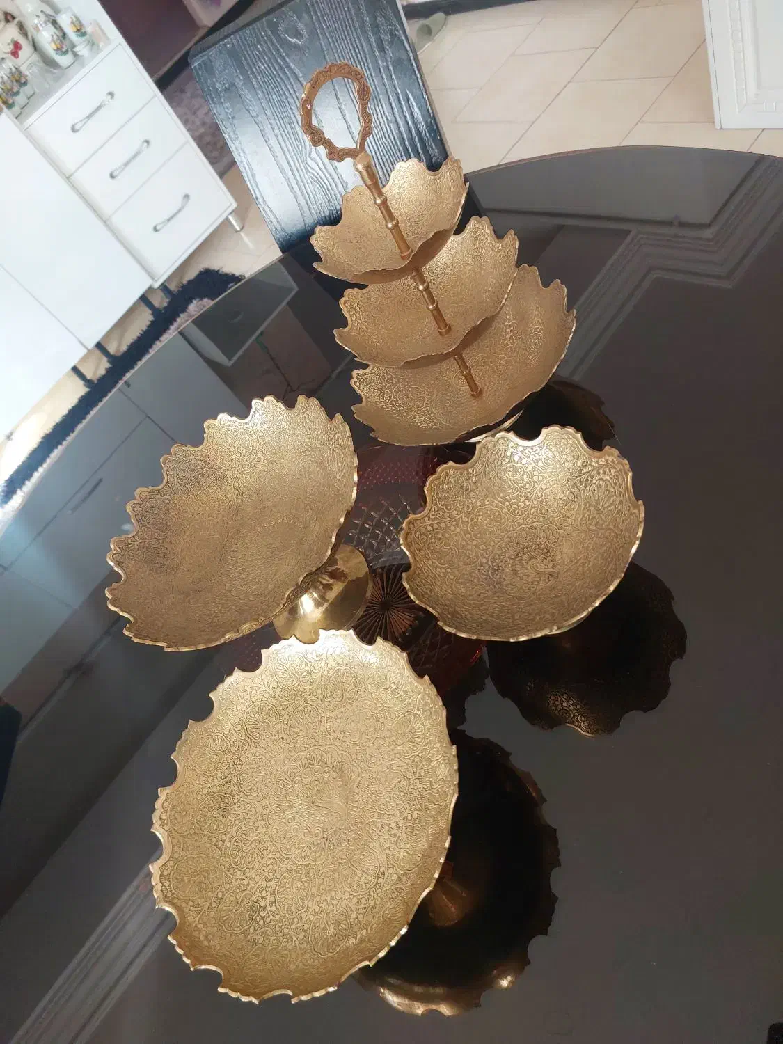 سرویس پذیرایی برنجی هندی|ظروف سرو و پذیرایی|گنبد کاووس, |دیوار