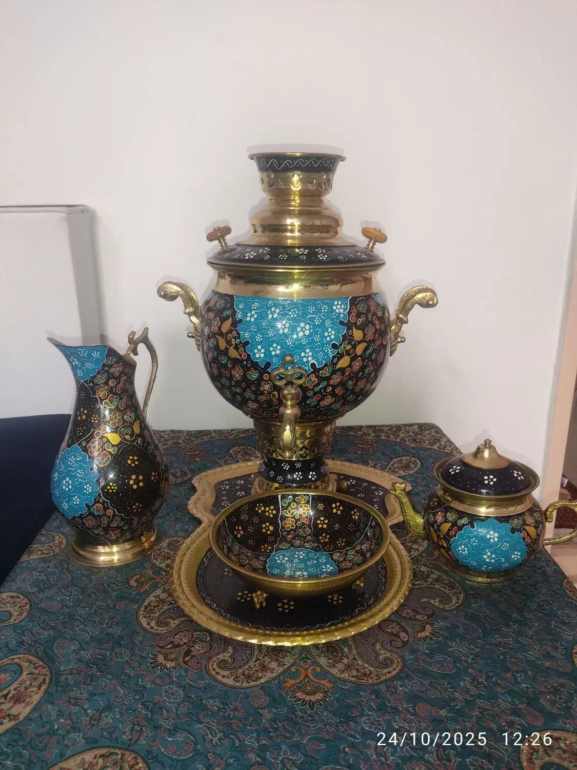 سماور ذغالی برنجی مینا کاری شده|کلکسیون اشیاء عتیقه|پاکدشت, پاکدشت (مامازند)|دیوار