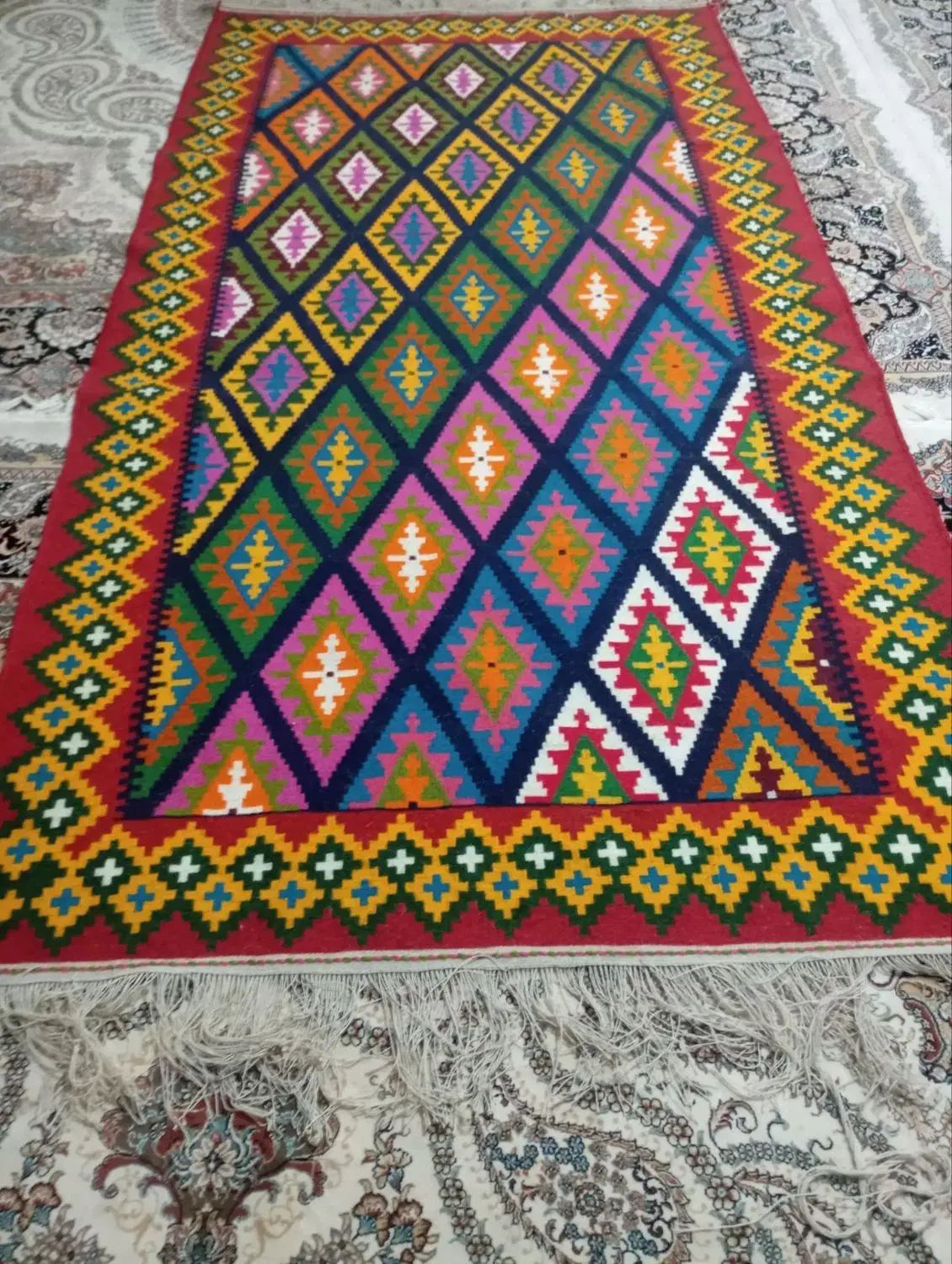 گلیم فرش دستبافت طرح یاقوت|گلیم، جاجیم، گبه|خمینی‌شهر, |دیوار