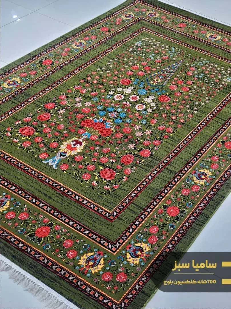 انواع فرش قرمز سبز سنتی فانتزی ۷۰۰شانه باغ گل|فرش|کاشان, شهید زجاجی|دیوار