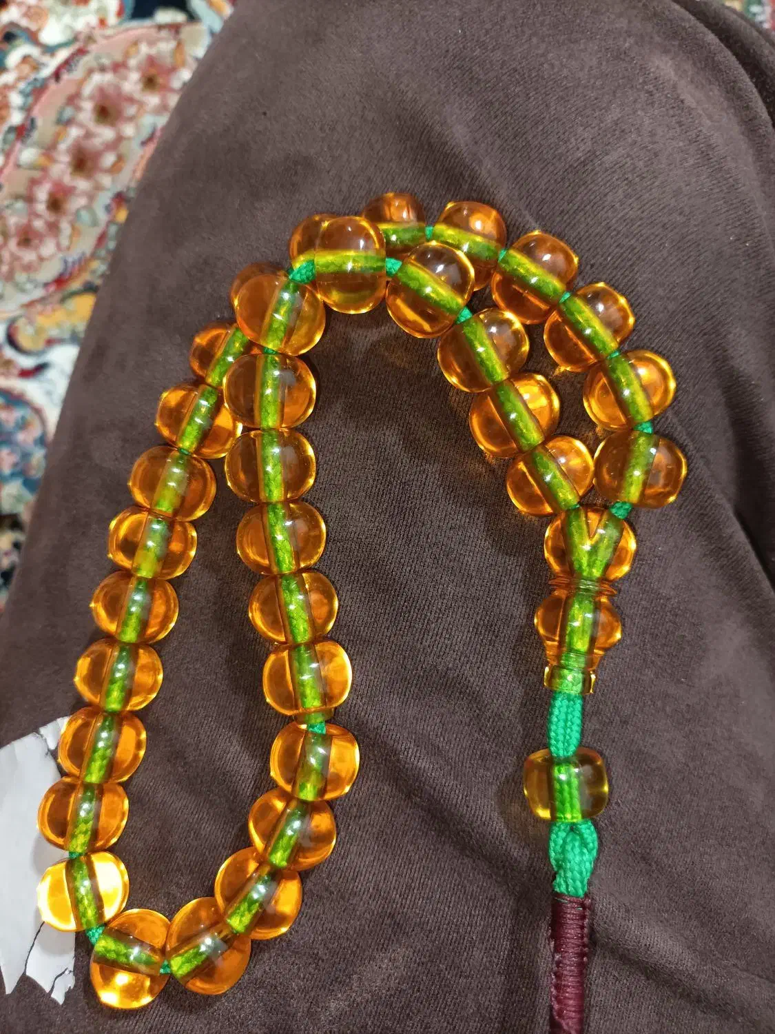 تسبیح سندلوس عسلی نباتی نخ نما خشک کلکسیونی|جواهرات|کرمانشاه, |دیوار