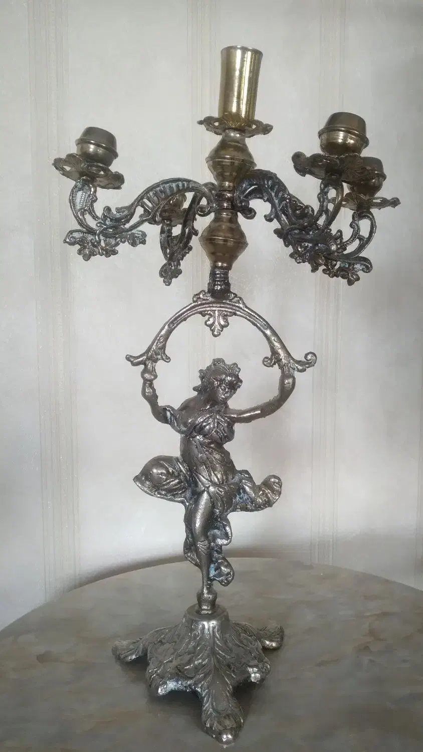 شمعدانی برنزی قدیمی اصل|لوستر و چراغ آویز|تبریز, |دیوار