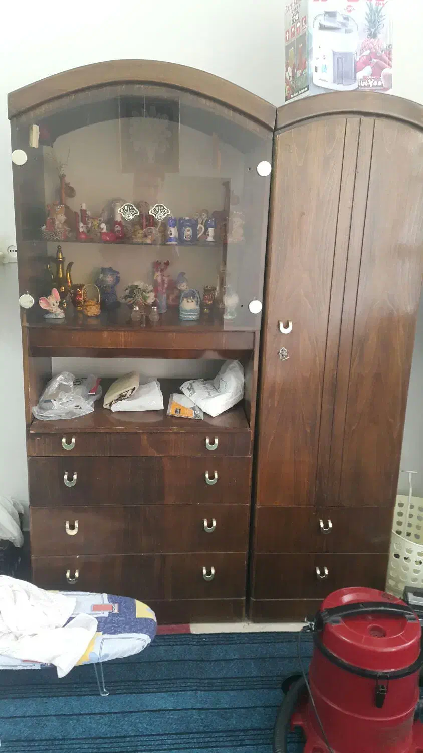 کمدوویترین دوتکه چوب اصل (نوجوان|بوفه، ویترین، کنسول|تفرش, |دیوار