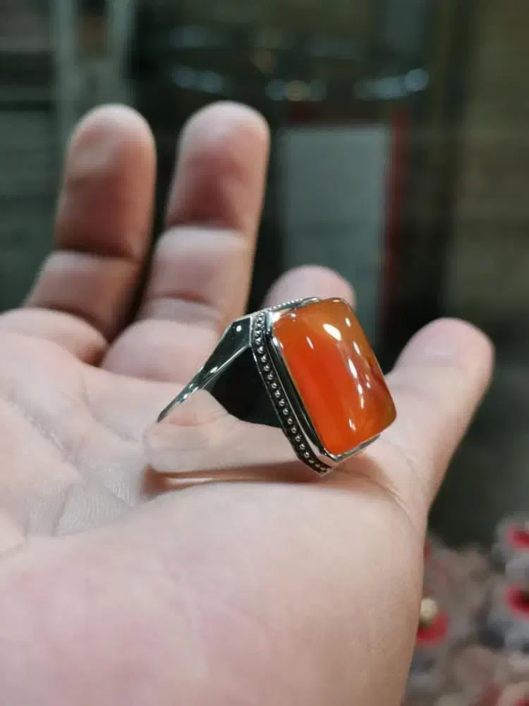 انگشتر نقره مردانه سایز ۶۴-۶۵ عقیق پرتقالی یمن اصل|جواهرات|سنندج, |دیوار