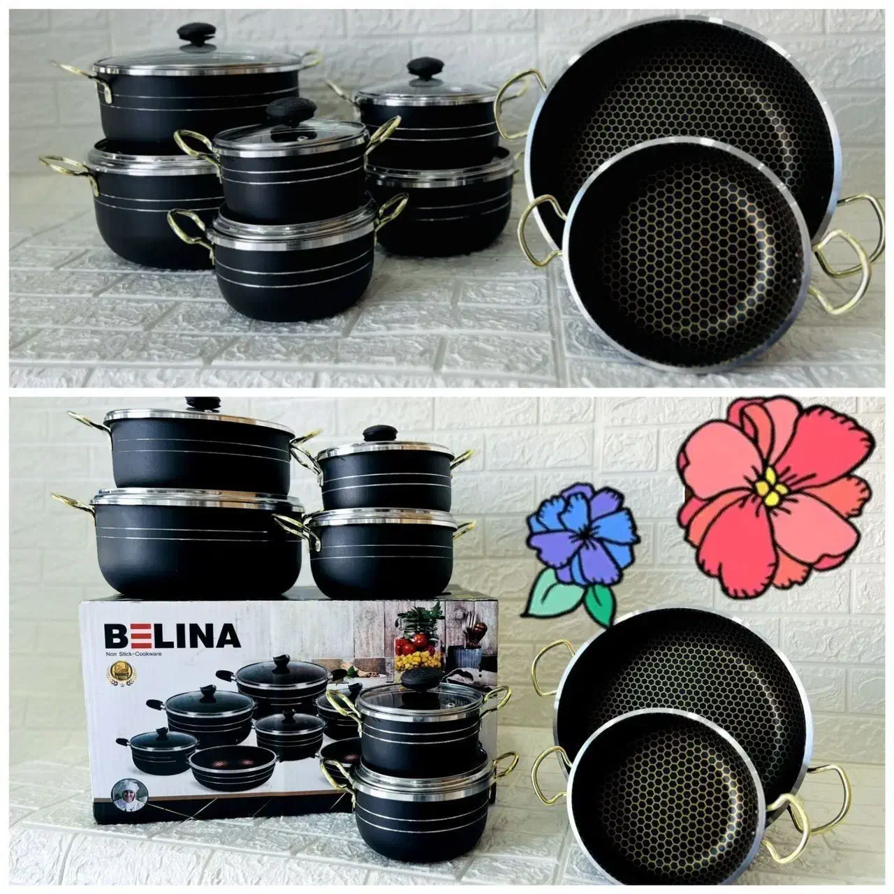 سرویس قابلمه ۱۴ پارچه گرانیت ضخیم|ظروف پختوپز|کرمان, |دیوار