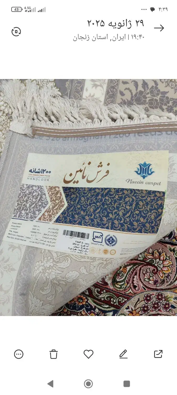 قالی ۹ متری نو هرتخته ۲۱ملیون|فرش|زنجانرود, |دیوار