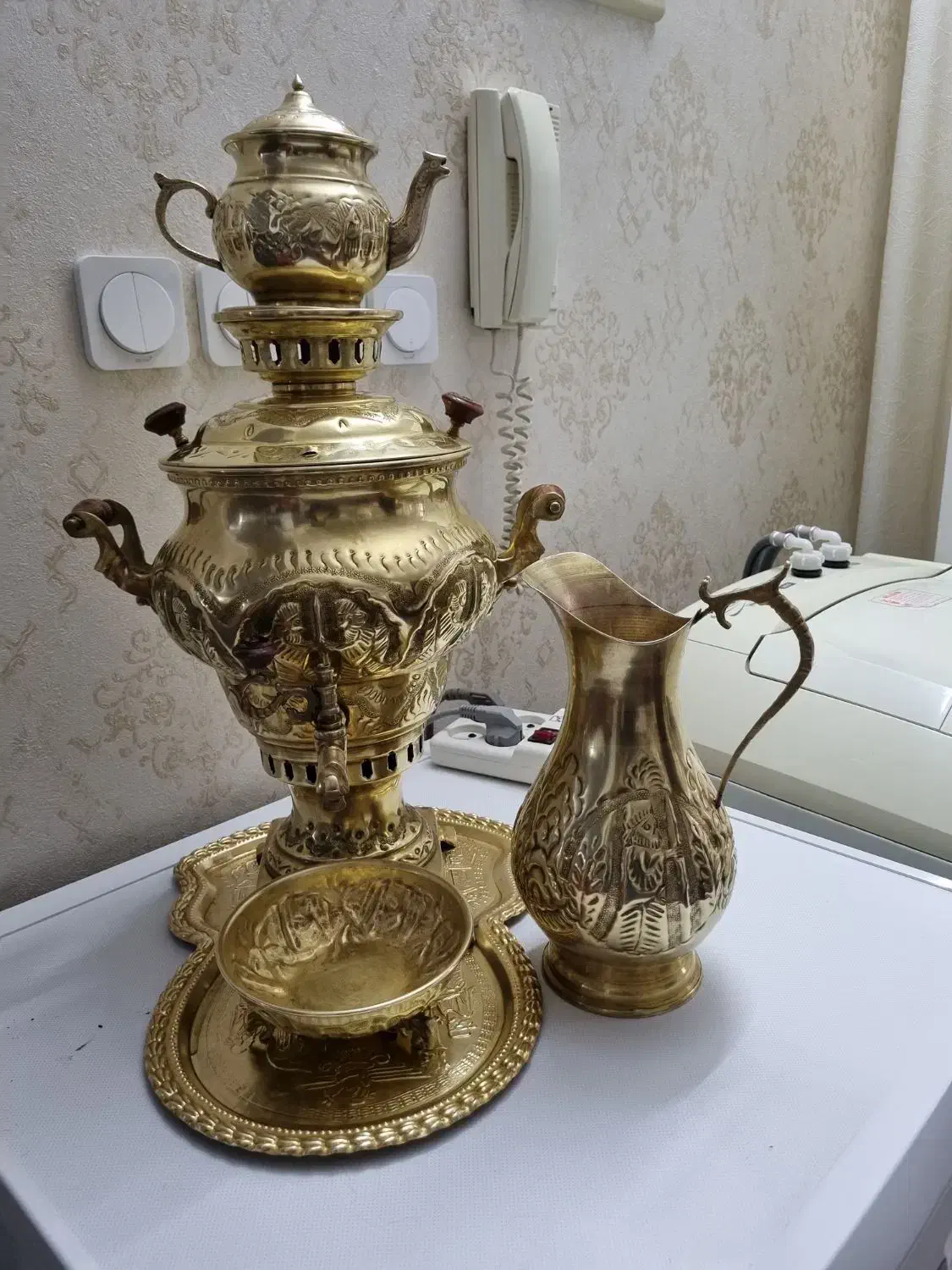 سرویس سماور برنجی .مناسب جهیزیه|سماور، چای‌ساز، قهوه‌ساز|مشهد, هنرور|دیوار