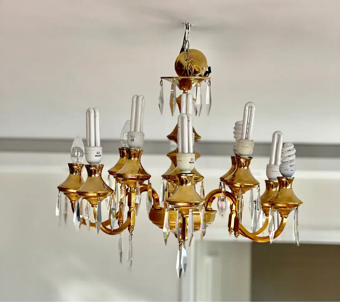 لوستر آبکاری طلا رنگ ثابت۱۲شاخه و لوسترجفت قرمز|لوستر و چراغ آویز|اصفهان, گلزار|دیوار