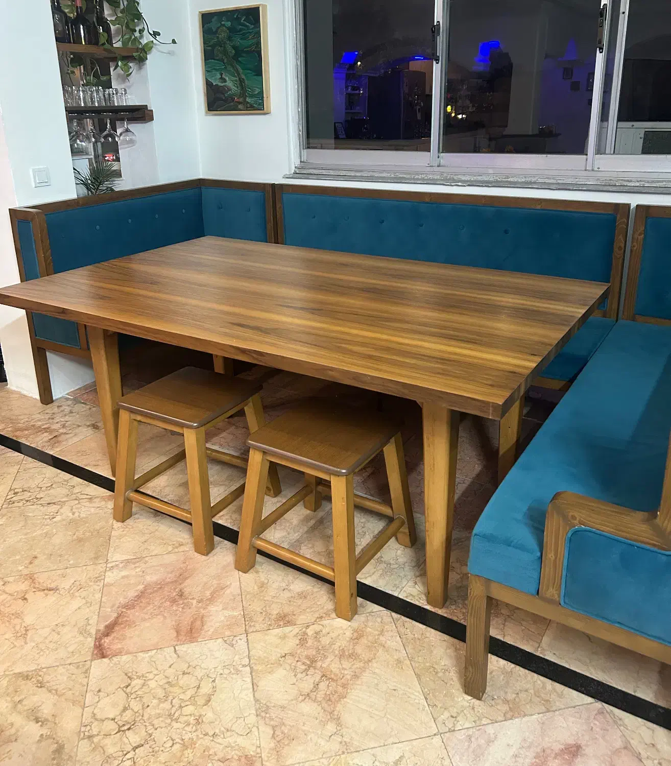 میز ناهار خوری پارچه مخمل ،چوب روسی ،میز روکش گردو|میز و صندلی غذاخوری|آمل, |دیوار