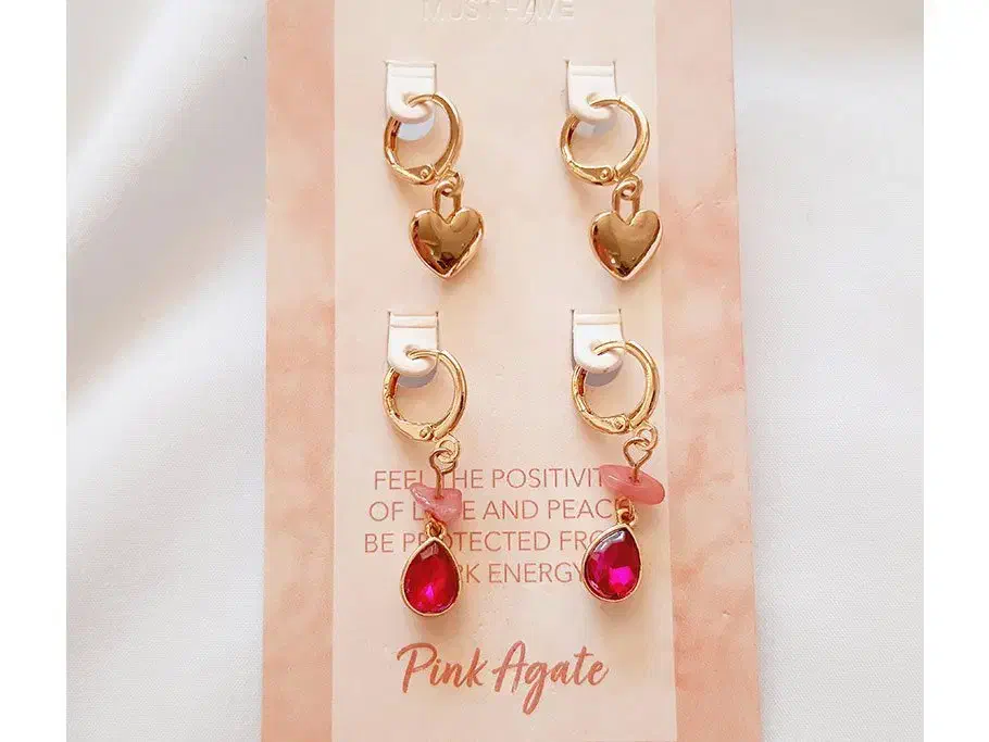 گوشواره حلقه ای آویزدار دوتایی عقیق صورتی/ارغوانی|بدلیجات|خرم‌آباد, |دیوار