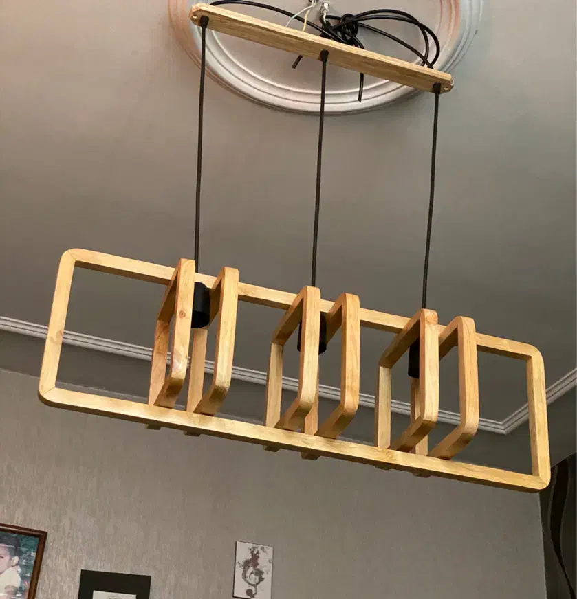 لوستر سه شاخه چوبی مینیمال|لوستر و چراغ آویز|کرج, گوهردشت|دیوار