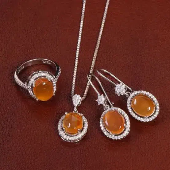 نیم ست نقره همراه با سنگ طبیعی عقیق یمنی|جواهرات|تهران, جوادیه تهرانپارس|دیوار