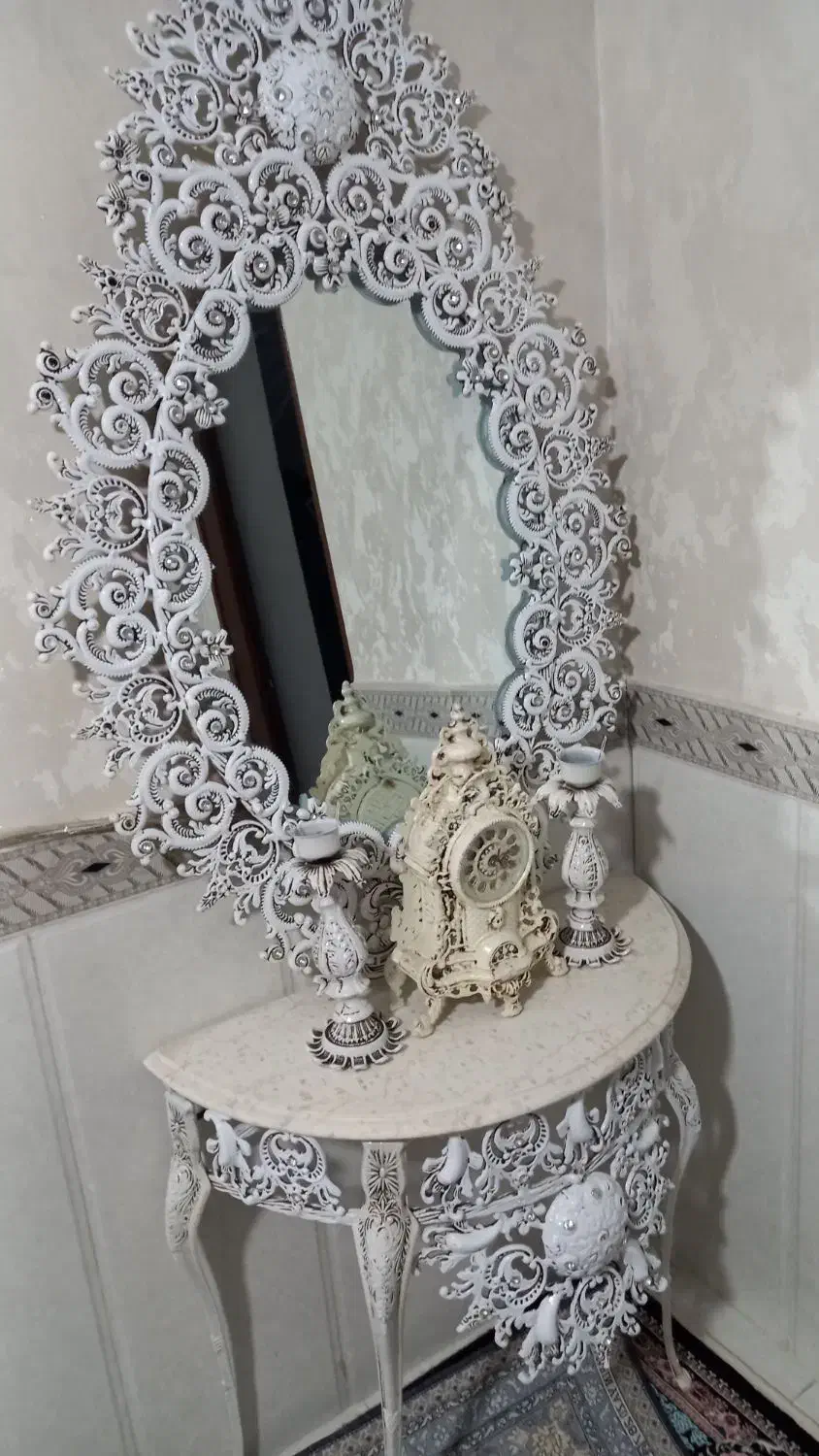 اینه شمعدان و ساعت جنس المنیوم با سنگ مرغوب|بوفه، ویترین، کنسول|رباط‌کریم, نصیرشهر|دیوار