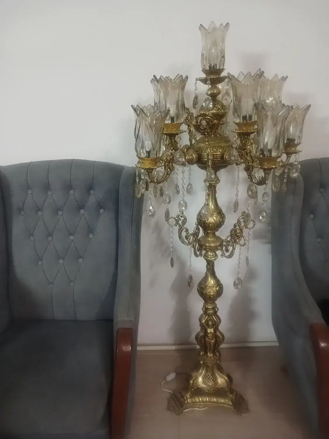 آباژورایستاده ۱۱شعله لاله بلند طلای|چراغ خواب و آباژور|مشهد, نوید|دیوار