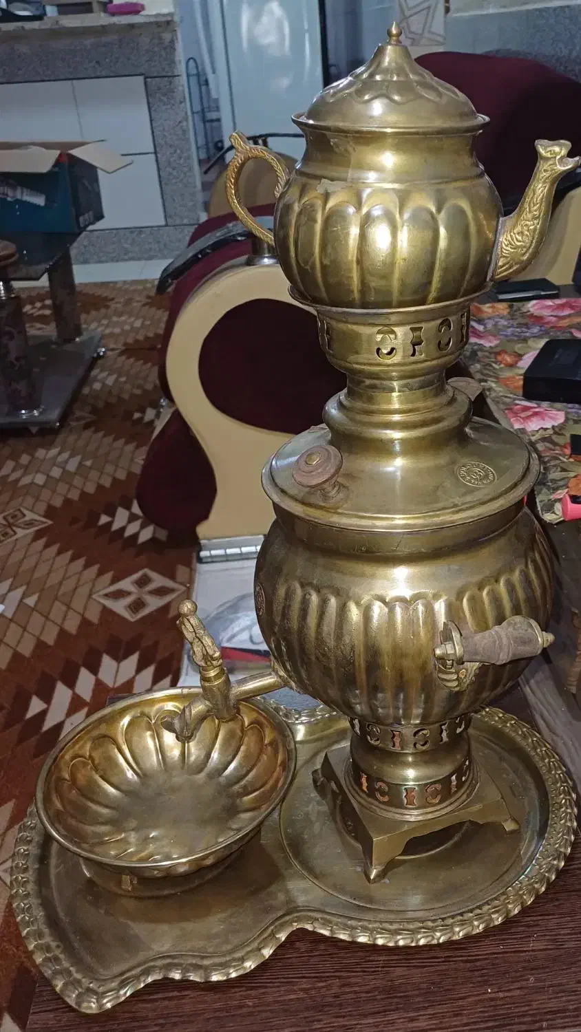 سماور  آنتیک باسرویس کامل قوری ،سینی ،پارچ ،کاسه|صنایع دستی و سایر لوازم تزئینی|مسجد سلیمان, |دیوار